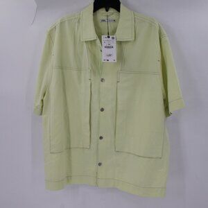 NWT Zara Shirt Mens large flowy relaxed fit oversized pockets light green linen